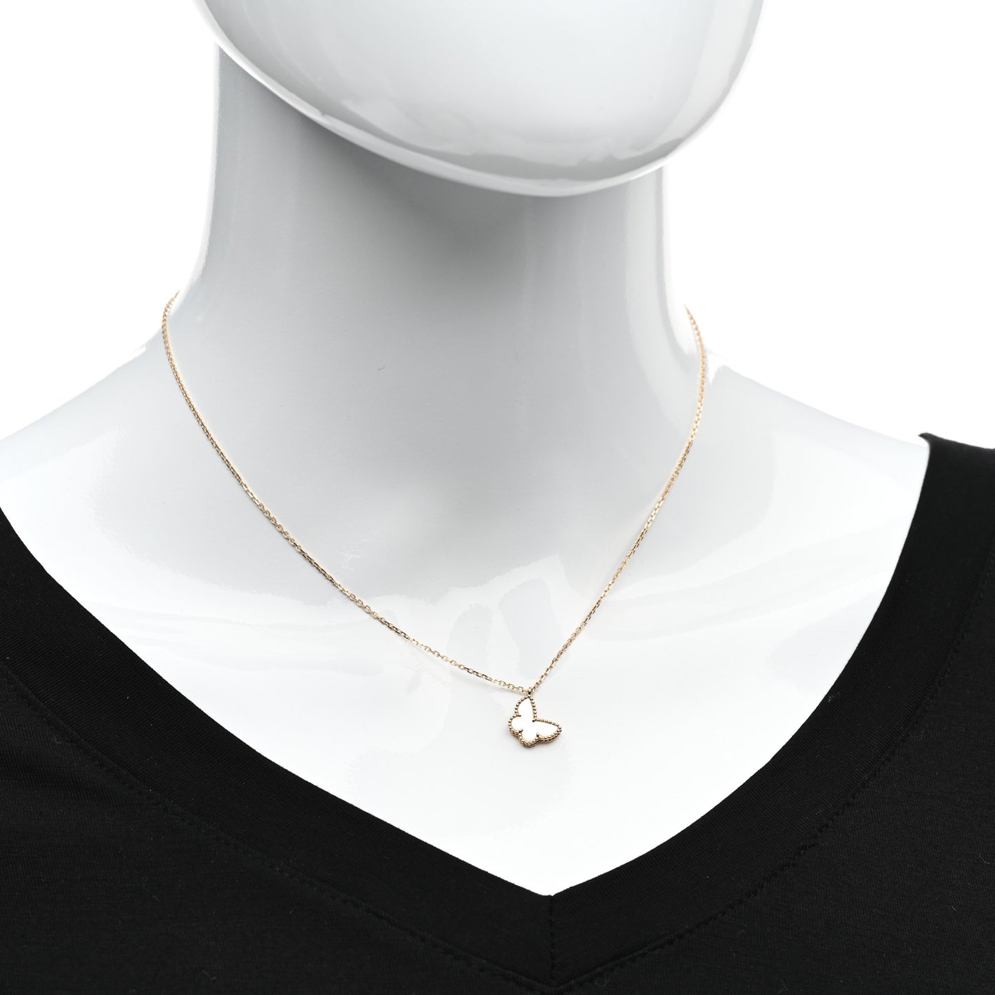 18K Yellow Gold Mother of Pearl Sweet Alhambra Butterfly Pendant Necklace