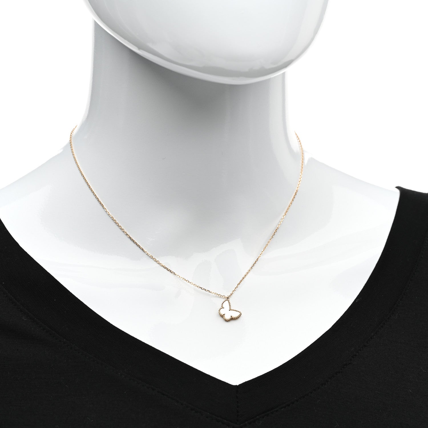 Van Cleef & Arpels 18K Yellow Gold Mother of Pearl Sweet Alhambra Butterfly Pendant Necklace 2 of 6