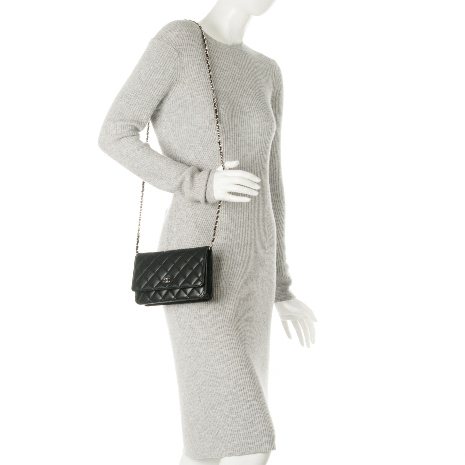 Chanel Lambskin Quilted Wallet On Chain WOC Black 2 of 8