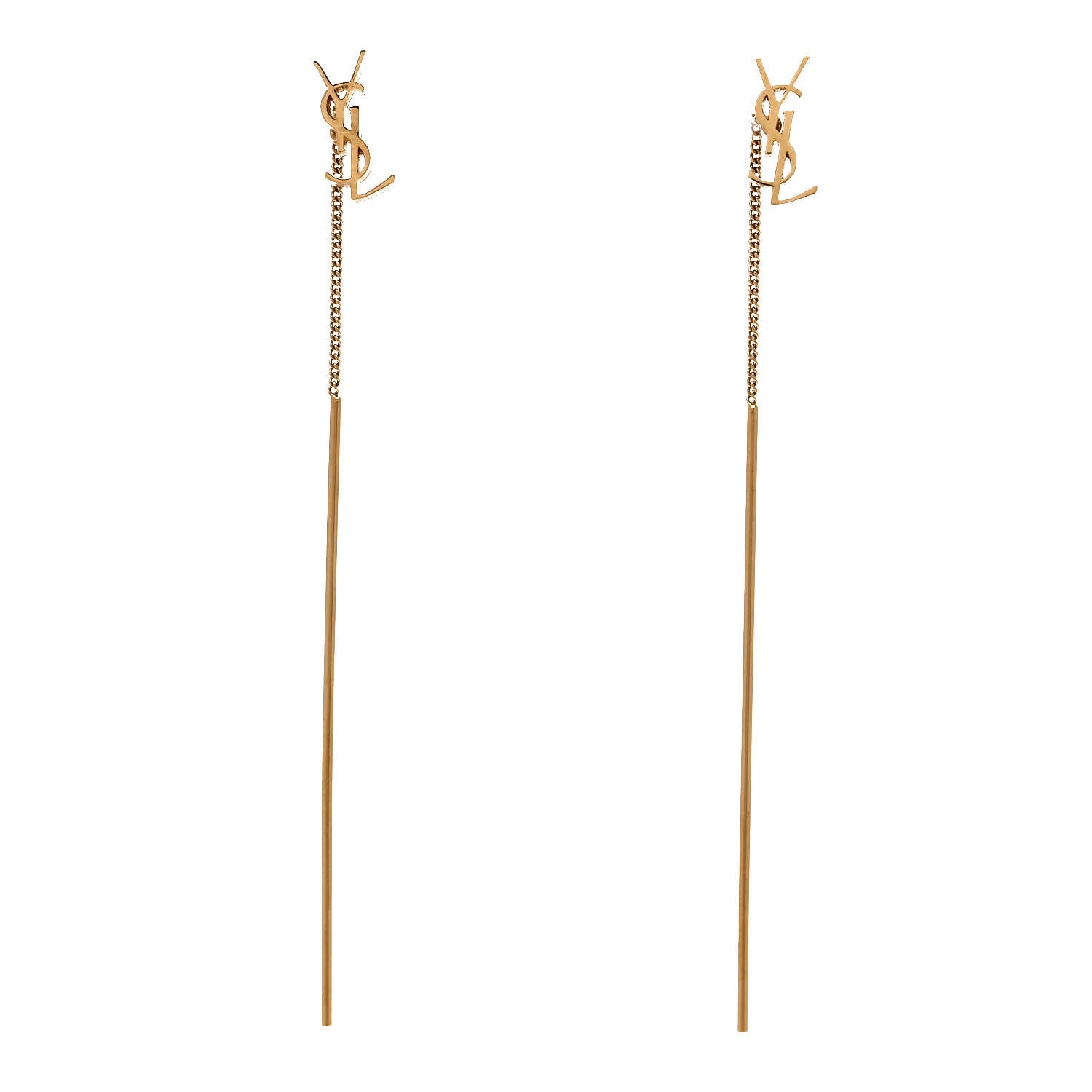 Saint Laurent Metal Monogram Pendant Threader Earrings Gold 1 of 5