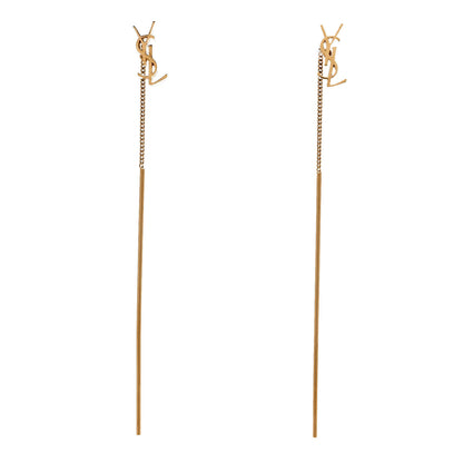 Saint Laurent Metal Monogram Pendant Threader Earrings Gold 1 of 5