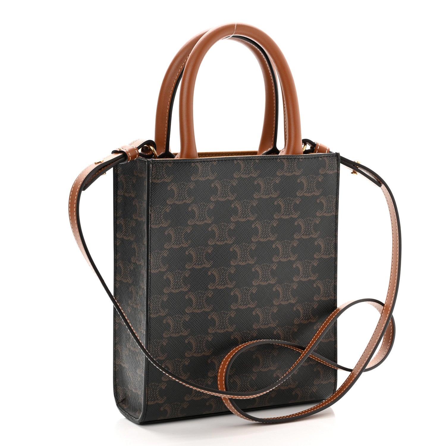 Celine Triomphe Canvas Calfskin Mini Vertical Cabas Tan 3 of 9