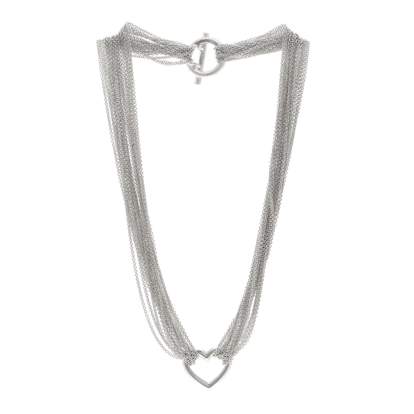 Sterling Silver Heart Multi Chain Toggle Necklace