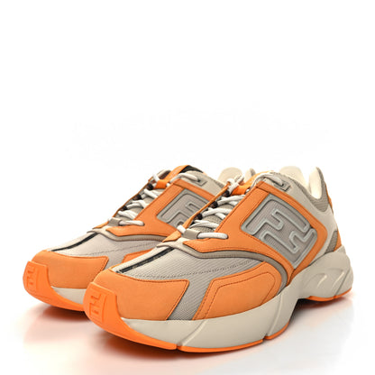 Fendi Nubuck Mesh Vitello FF Mens Faster Sneakers 12 Clementine Ghiaccio Beige 3 of 8
