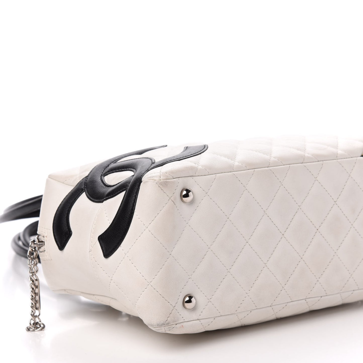 Calfskin Quilted Large Cambon Bowler White Black