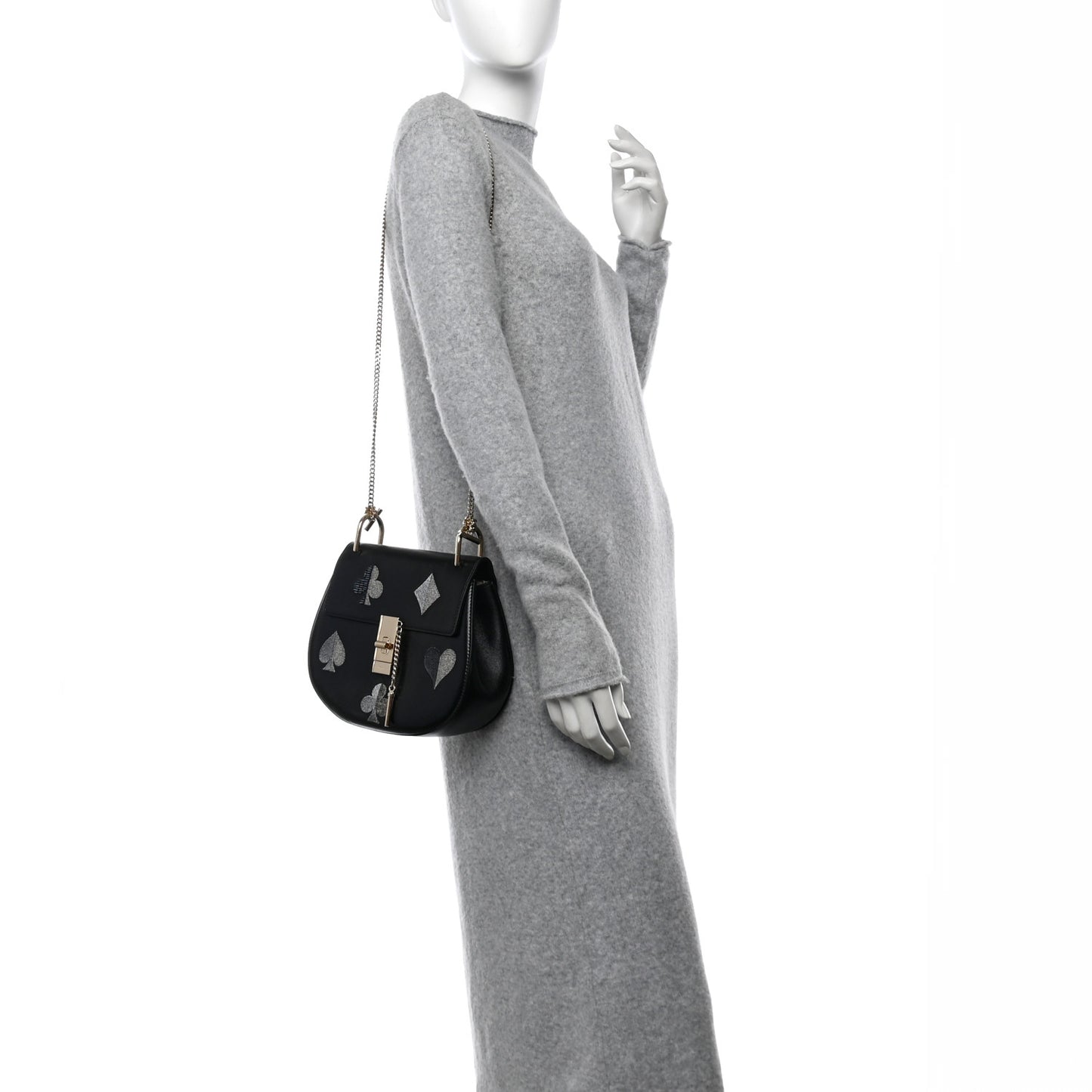 Calfskin Embroidered Drew Shoulder Bag Black
