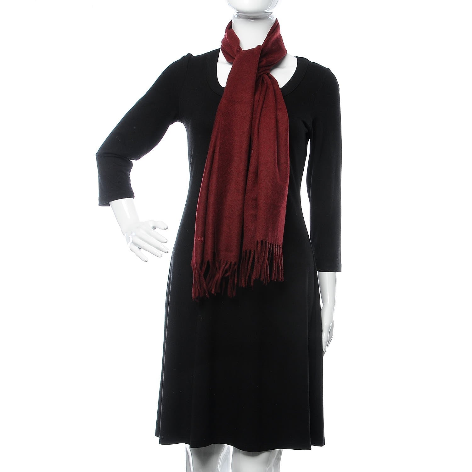 Burberry Cashmere Embroidered Fringe Scarf Burgundy 2 of 4