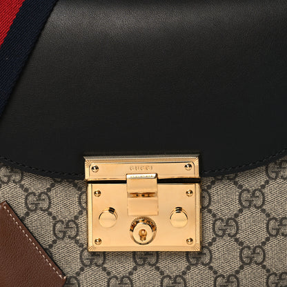 Gucci GG Supreme Monogram Web Medium Padlock Messenger Shoulder Bag Black 8 of 10