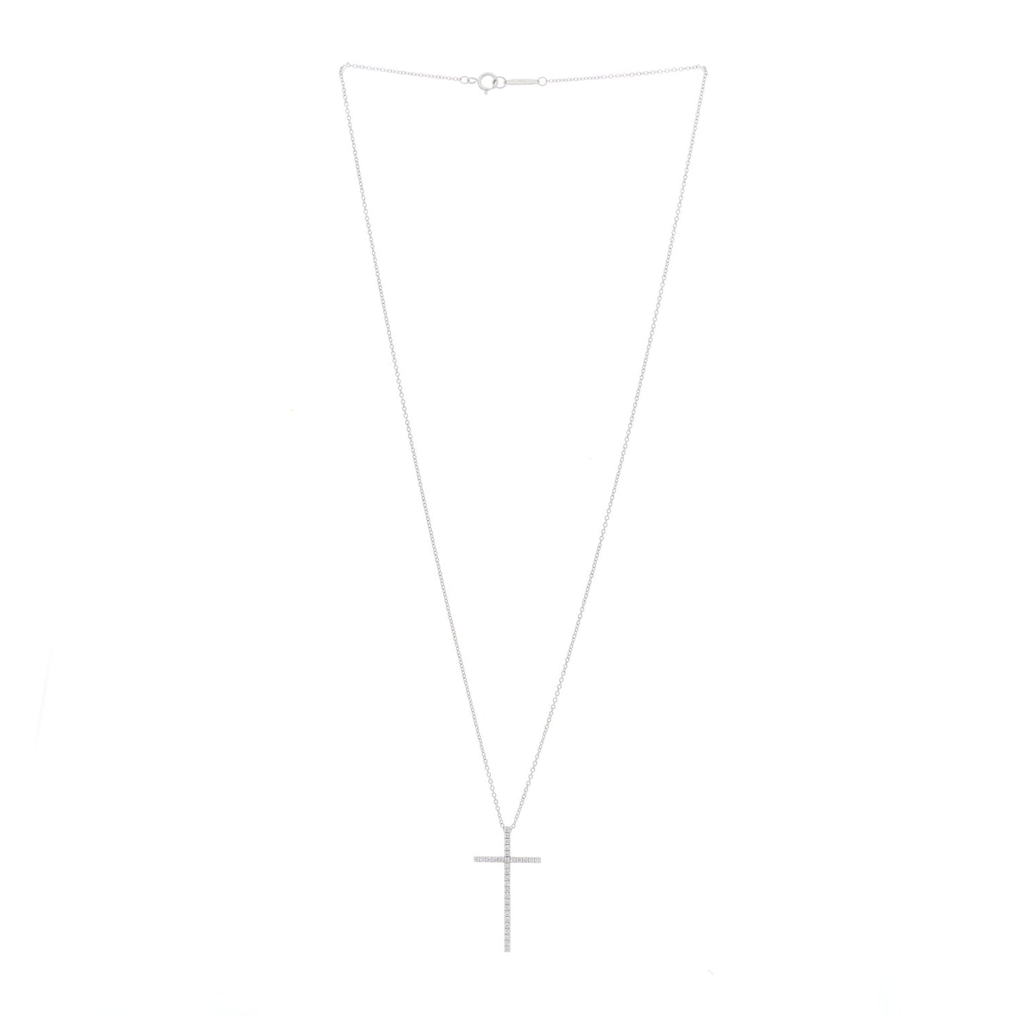 18K White Gold Diamond Metro Cross Pendant Necklace
