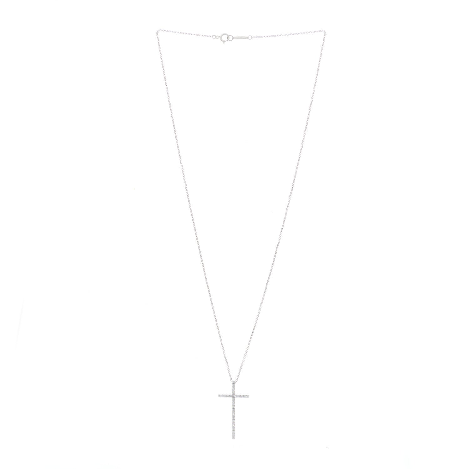 Tiffany 18K White Gold Diamond Metro Cross Pendant Necklace 2 of 6