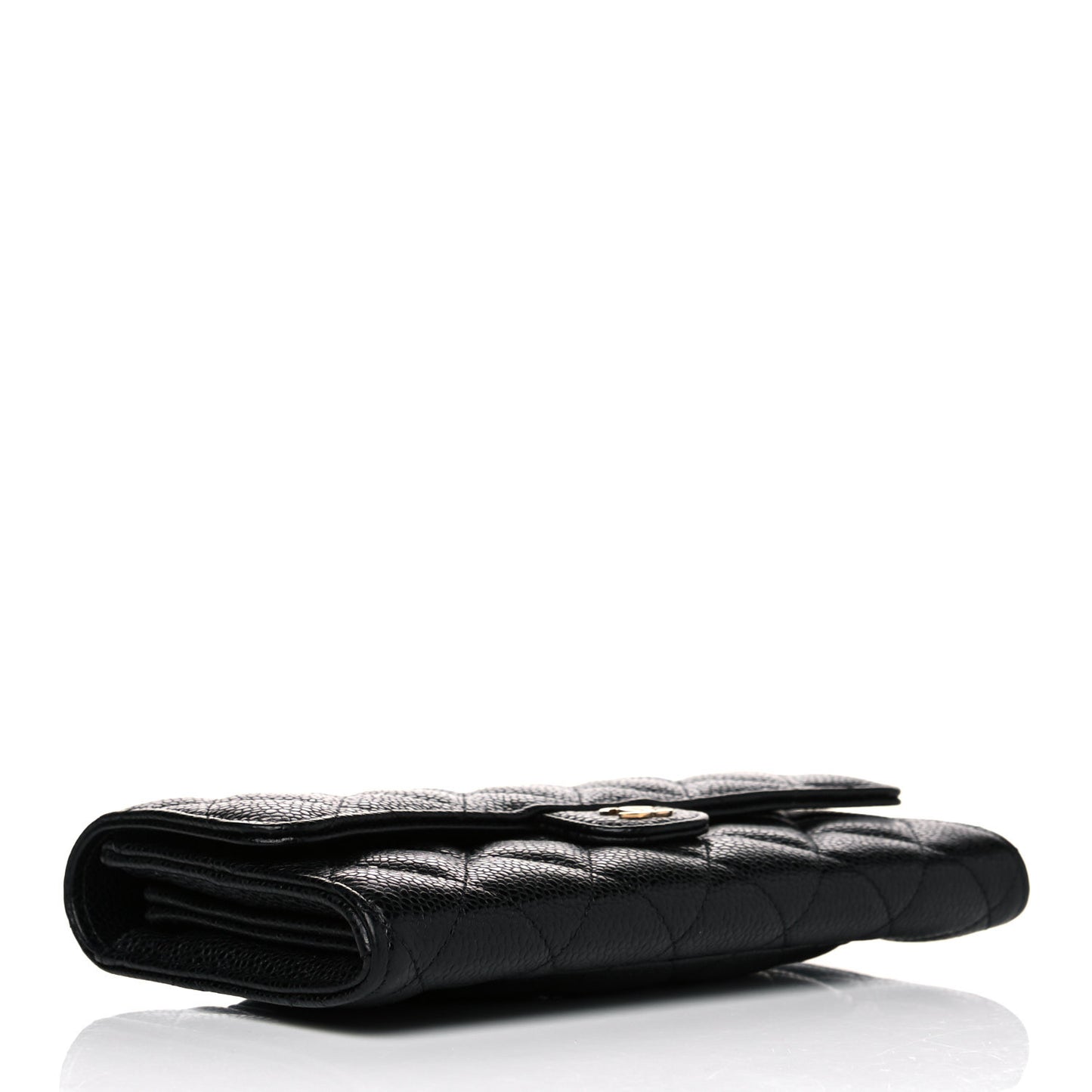 Caviar Quilted Large Gusset Flap Wallet Black