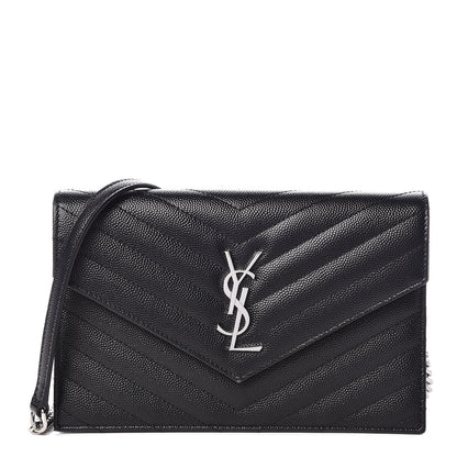 Saint Laurent Grain De Poudre Matelasse Chevron Monogram Envelope Chain Wallet Black 1 of 13
