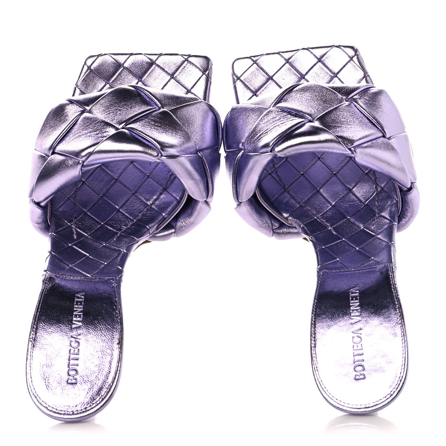 Bottega Veneta Metallic Nappa Maxi Intrecciato Lido 90mm Mule Sandals 38.5 Chrome Purple 2 of 8
