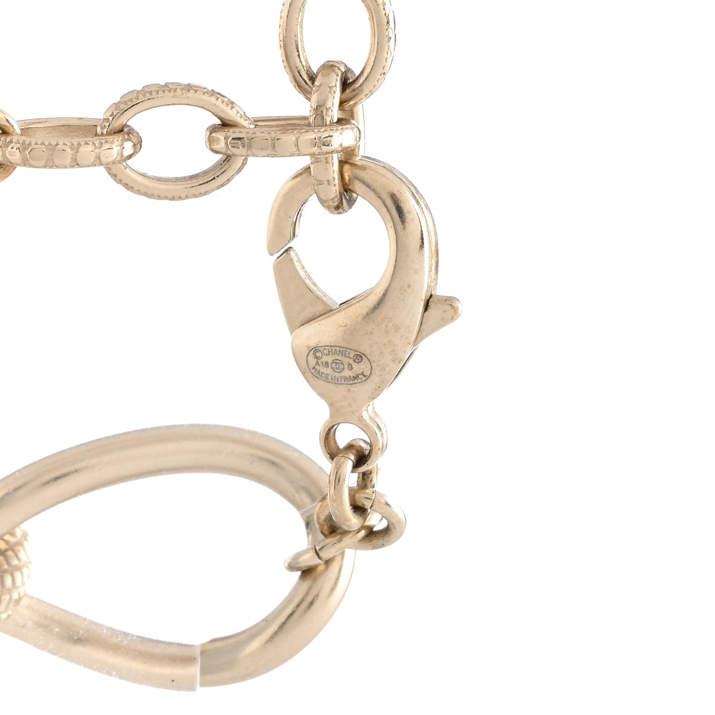 Metal Pearl Chain CC Paris Pendant Long Necklace Light Gold