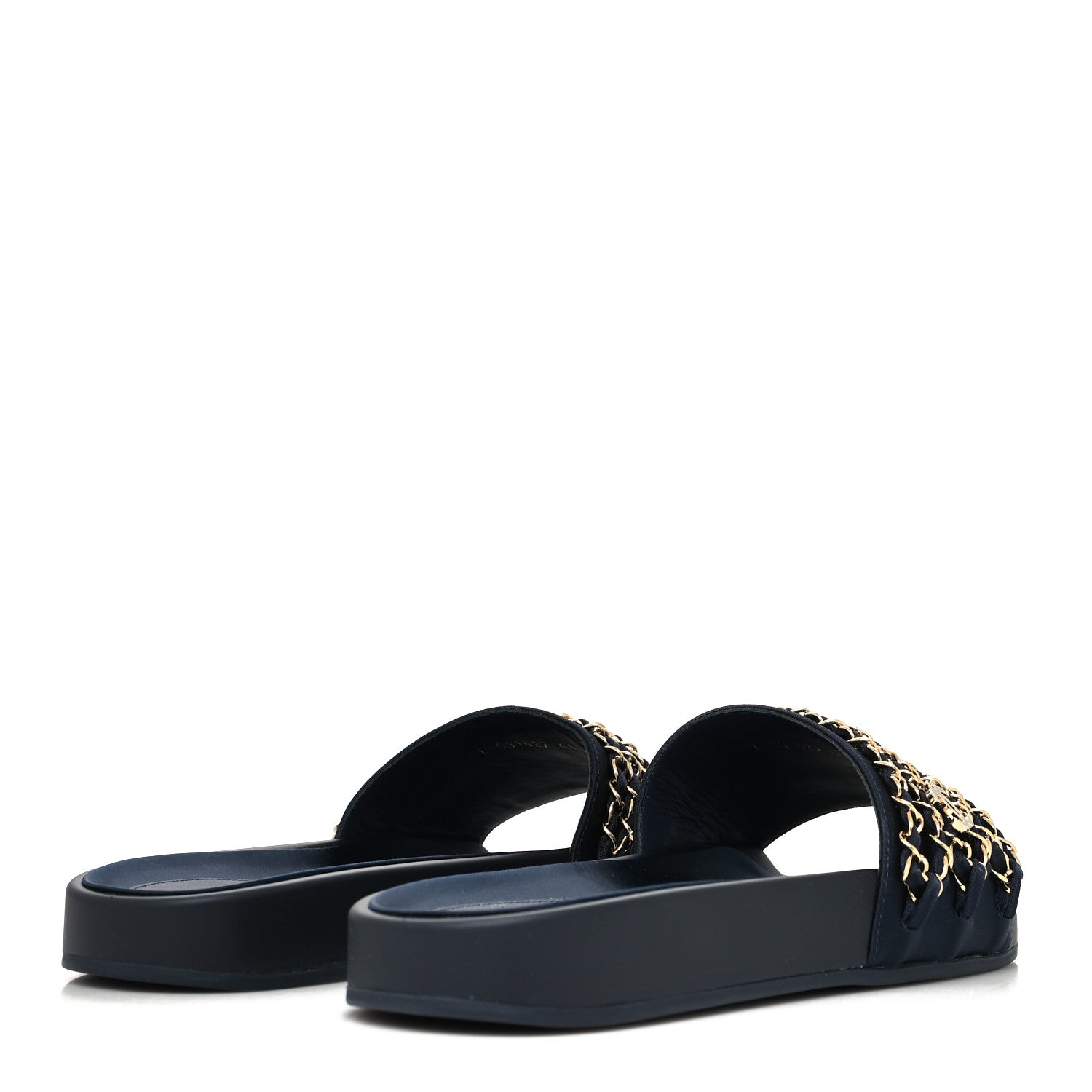 Chanel Satin Canvas Chain Slides Sandals Flats 41 Marine 4 of 8