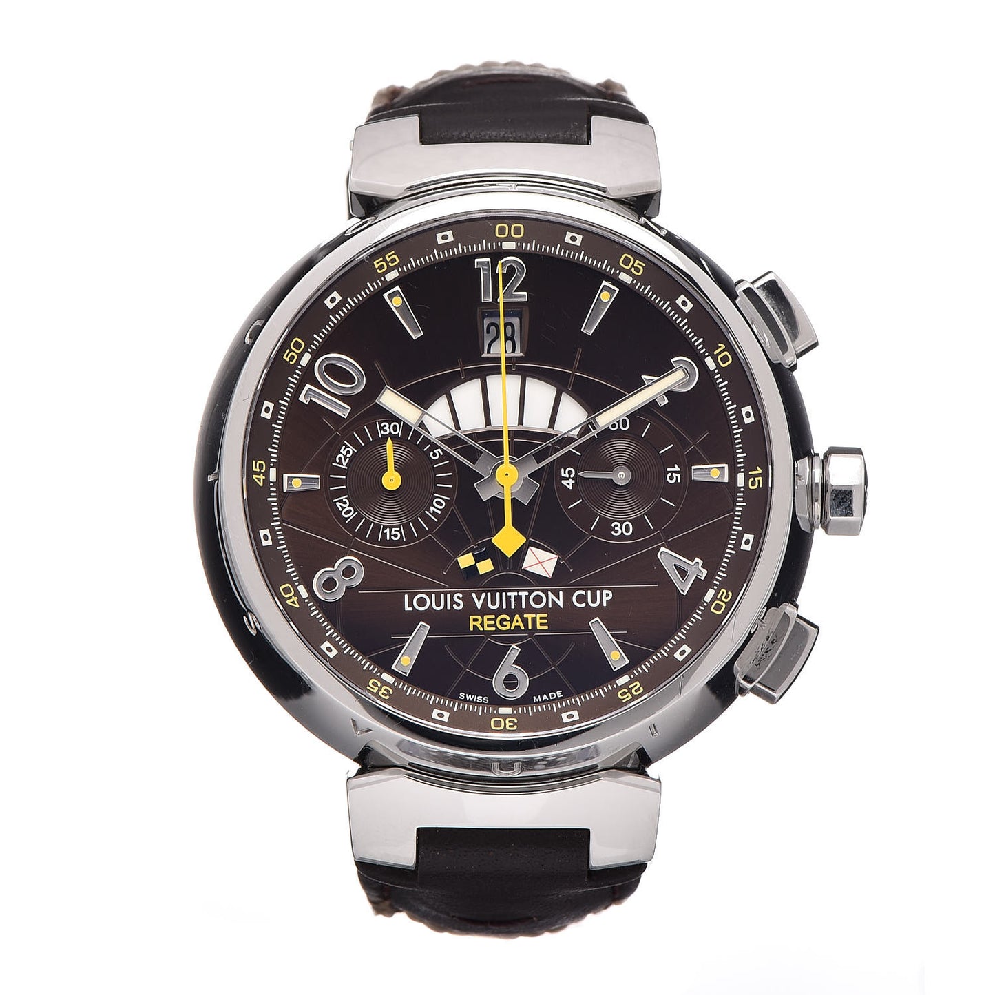 Stainless Steel Calfskin 44mm Tambour Regate Chronograph Automatic Watch Brown