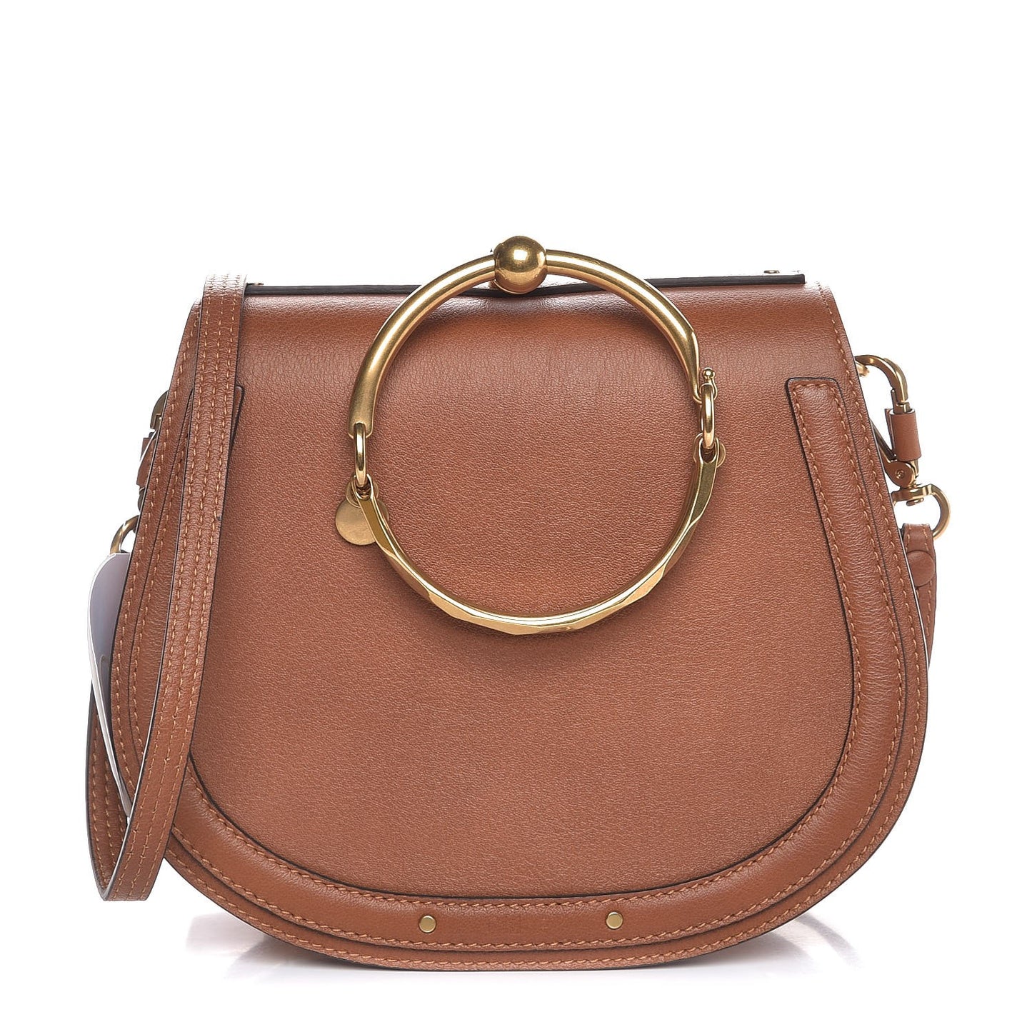 Calfskin Suede Medium Nile Bracelet Bag Caramel