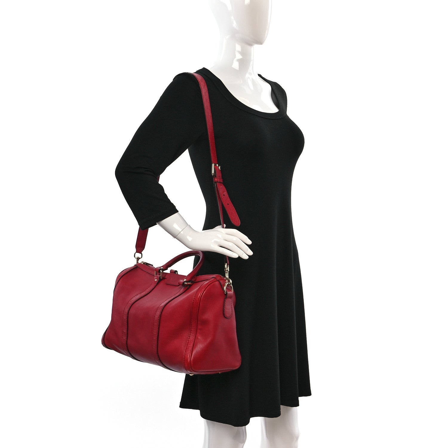 Gucci Calfskin Microguccissima Trim Medium Boston Raspberry Red 2 of 10