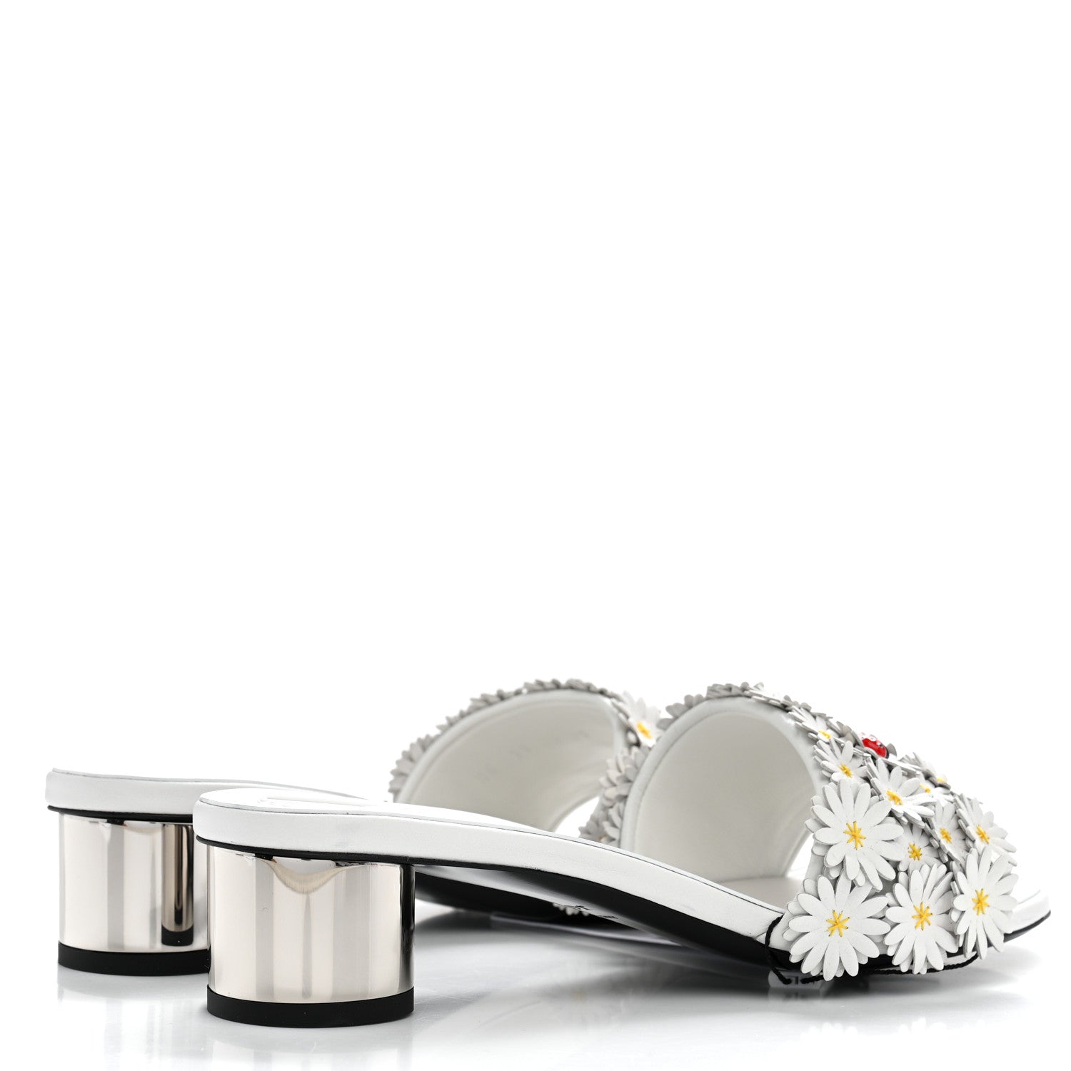 Christian Dior Lambskin Daisy Embroidered Dior Bloom Heeled Slide Sandals 39 White 5 of 10