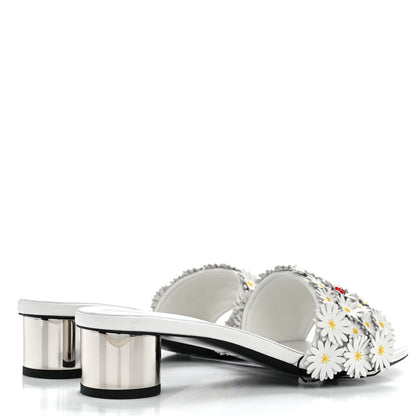 Christian Dior Lambskin Daisy Embroidered Dior Bloom Heeled Slide Sandals 39 White 5 of 10