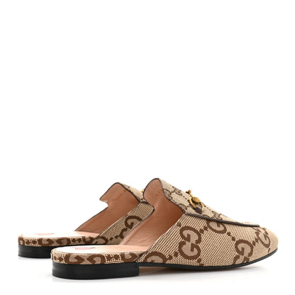 Gucci Monogram Jumbo GG Malaga Kid Womens Princetown Slippers 40.5 Camel Ebony New Acero Beige 4 of 8