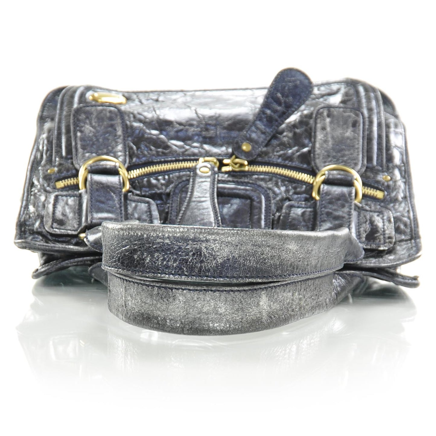 Leather Large Bay Tote Metallic Navy