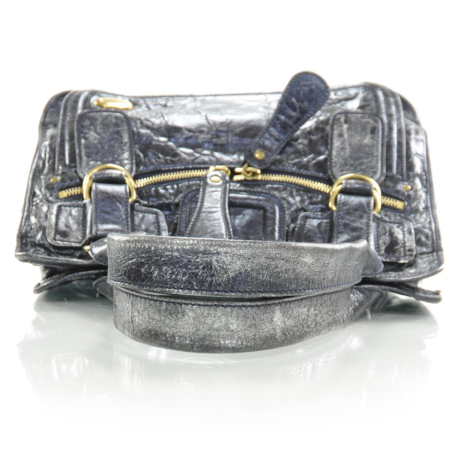 Chloe Leather Large Bay Tote Metallic Navy 5 of 10