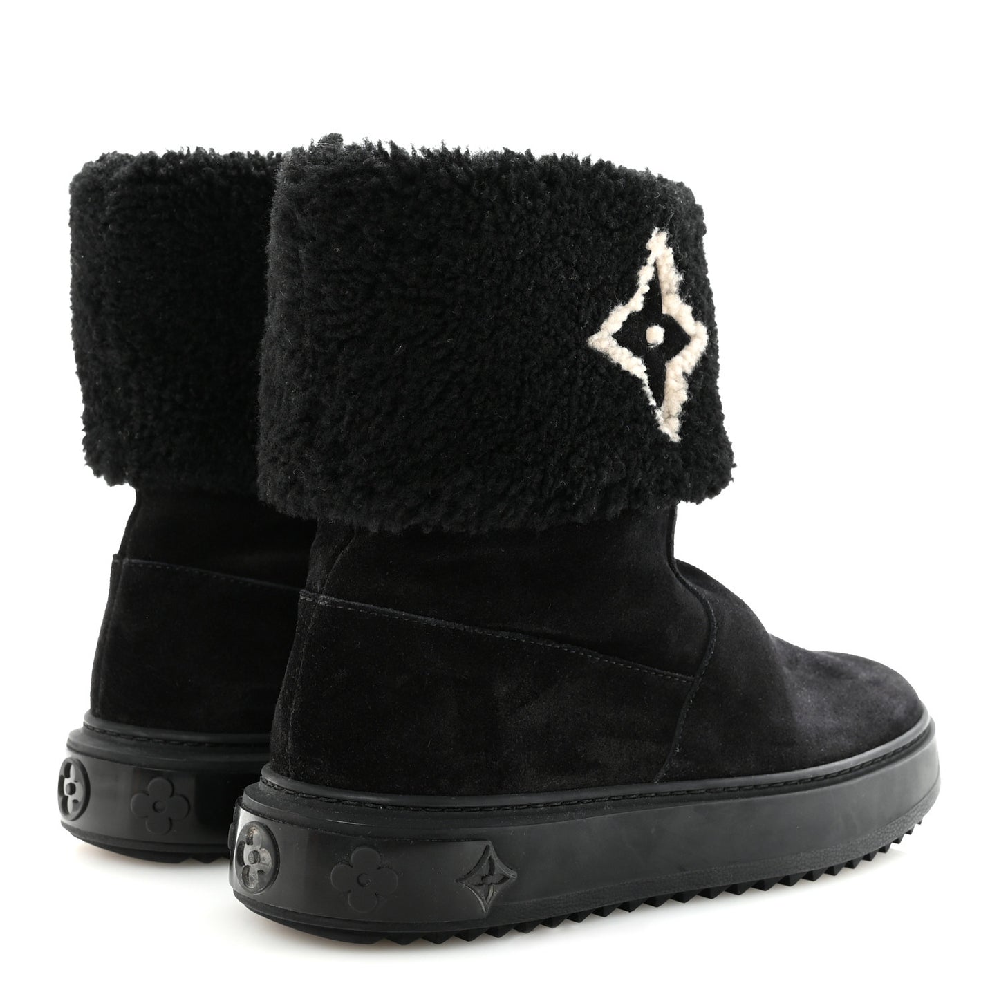 Suede Calfskin Shearling Snowdrop Flat Ankle Boot 37.5 Black