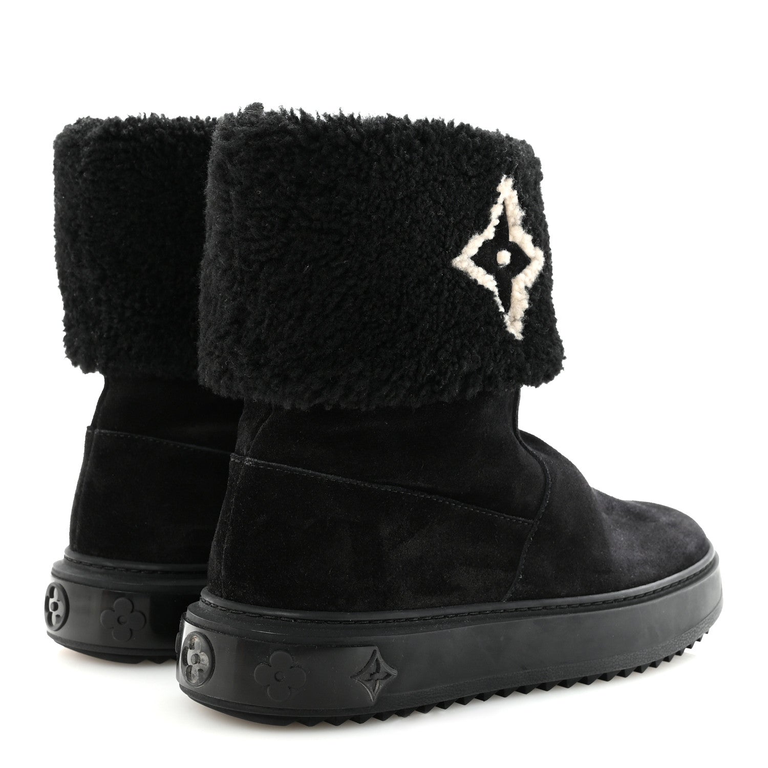 Louis Vuitton Suede Calfskin Shearling Snowdrop Flat Ankle Boot 37.5 Black 5 of 8