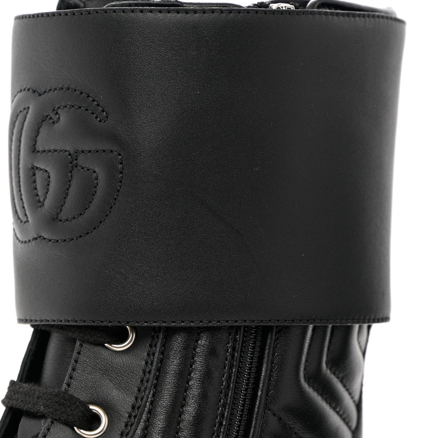 Nappa Frances GG Matelasse Platform Combat Boots 36 black
