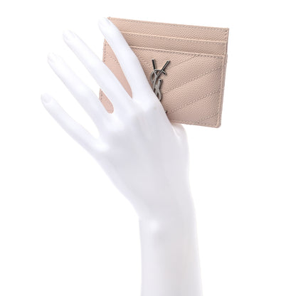Saint Laurent Grain De Poudre Matelasse Chevron Monogram Credit Card Case Pale Pink 2 of 6