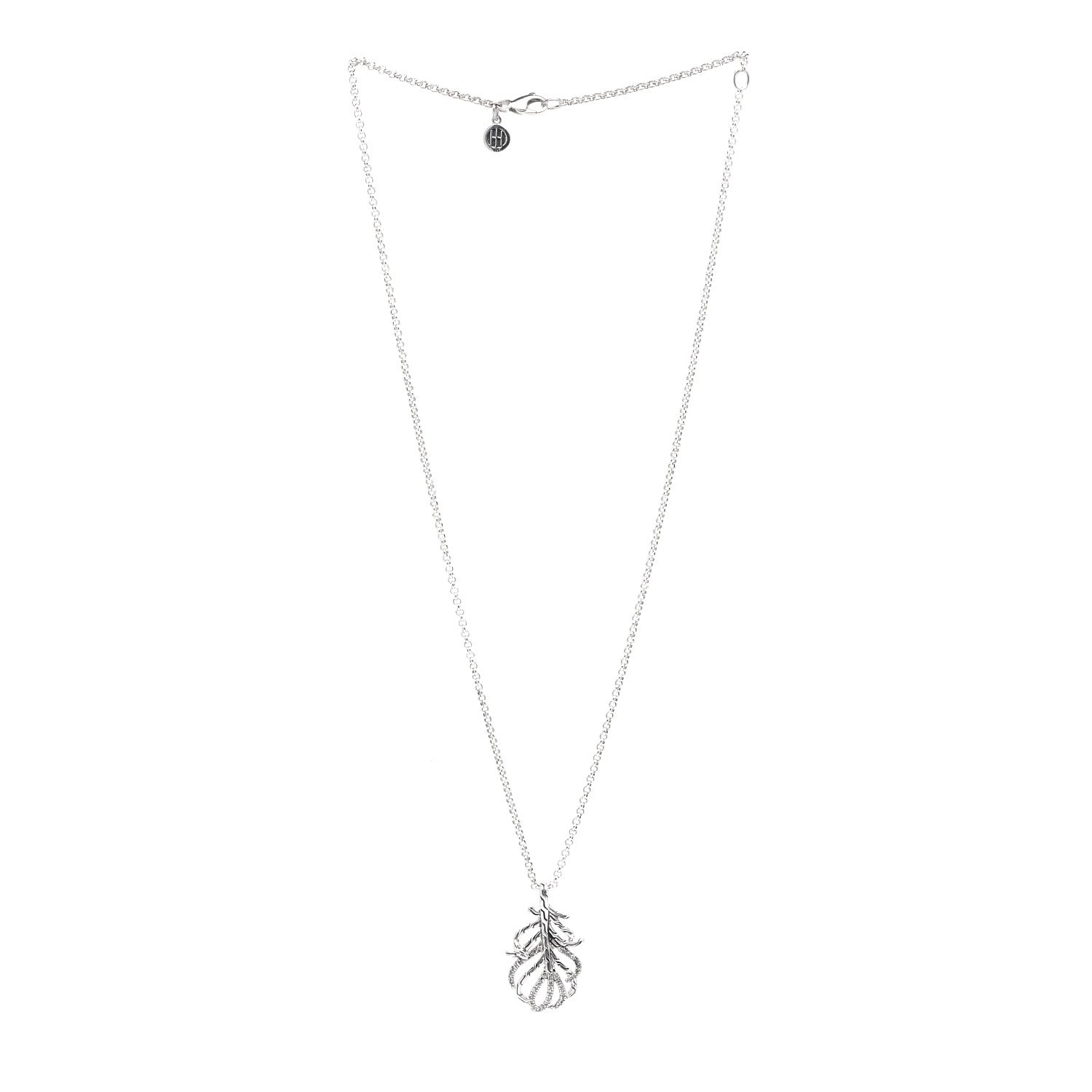 John Hardy Sterling Silver Diamond Feather Pendant Necklace 2 of 5