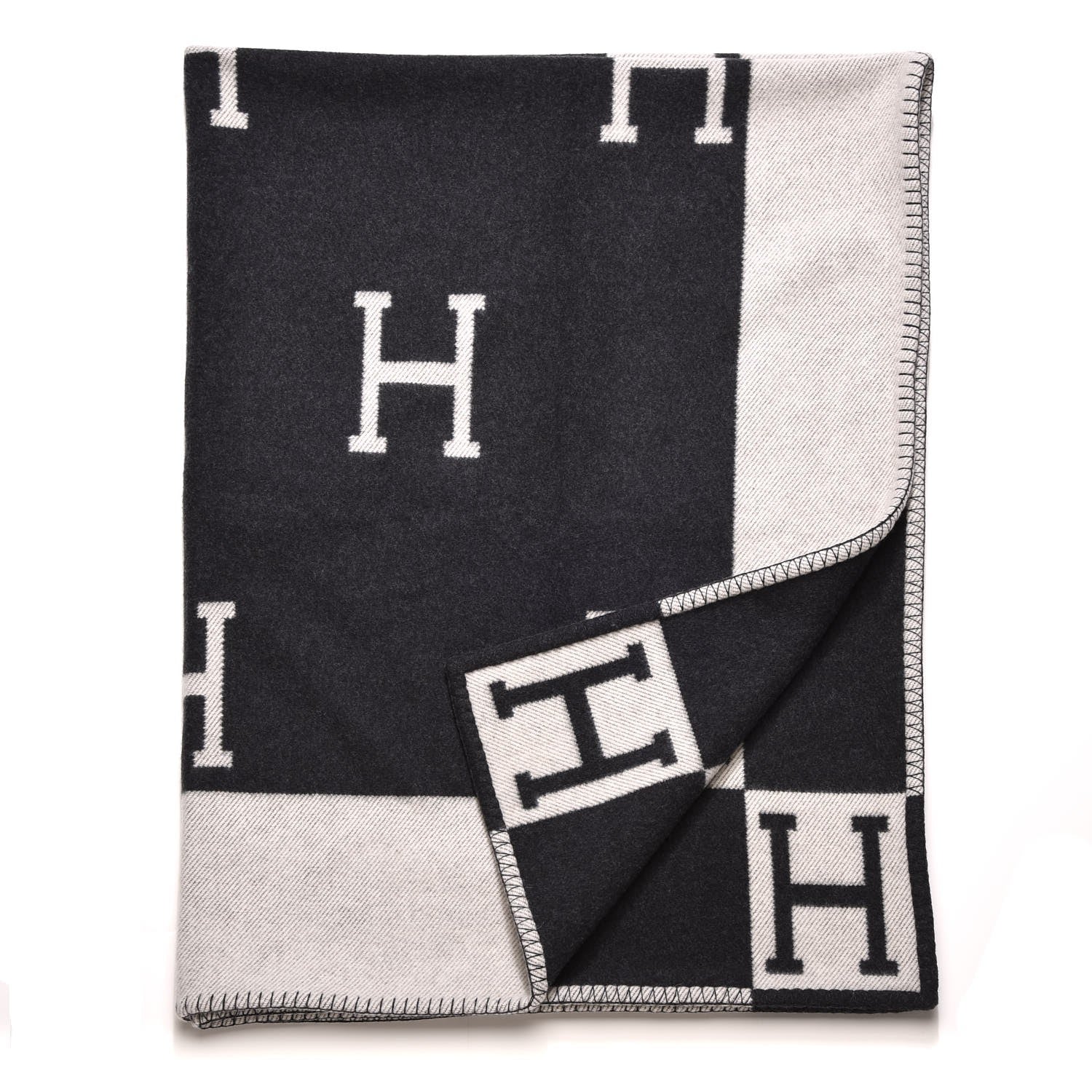 Hermes Wool Cashmere Avalon Blanket Ecru Gris Fonce 4 of 5