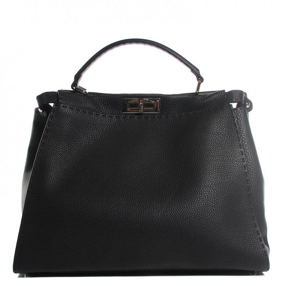 Cuoio Romano Selleria Bi-Color Large Peekaboo Iconic Satchel Black Mou