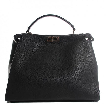 Fendi Cuoio Romano Selleria Bi-Color Large Peekaboo Iconic Satchel Black Mou 1 of 20