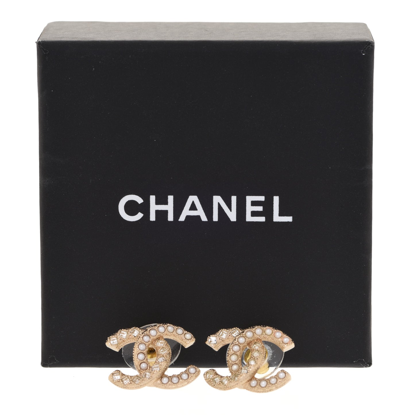 Pearl Crystal CC Earrings Gold