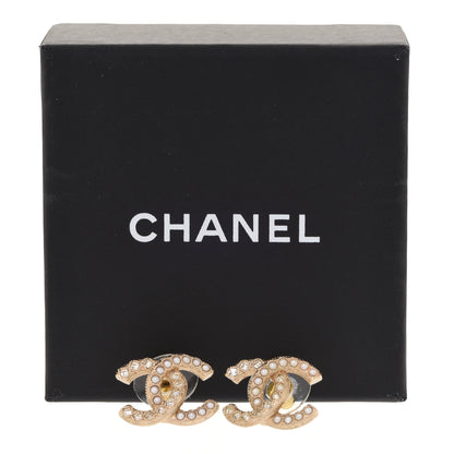 Chanel Pearl Crystal CC Earrings Gold 5 of 5
