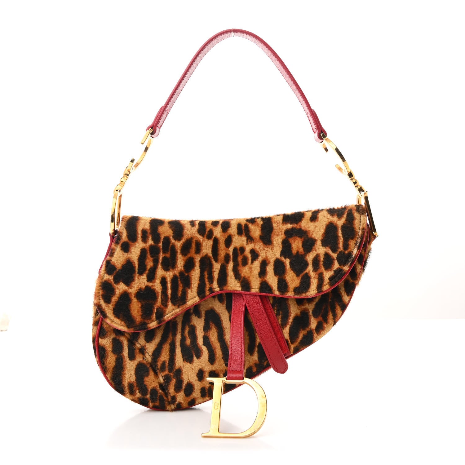 Christian Dior Pony Hair Leopard Saddle Bag Red 1 of 10