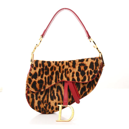 Christian Dior Pony Hair Leopard Saddle Bag Red 1 of 10