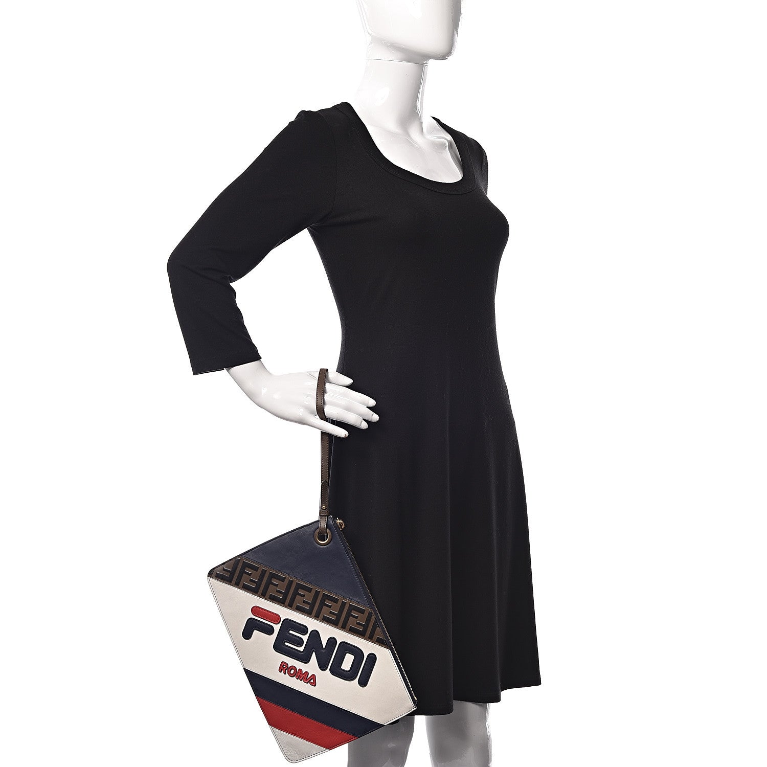 Fendi X FILA Vitello Century Mania Bi-Color FF 1974 Embossed Small Flat Clutch Blueberry Multicolor 2 of 10