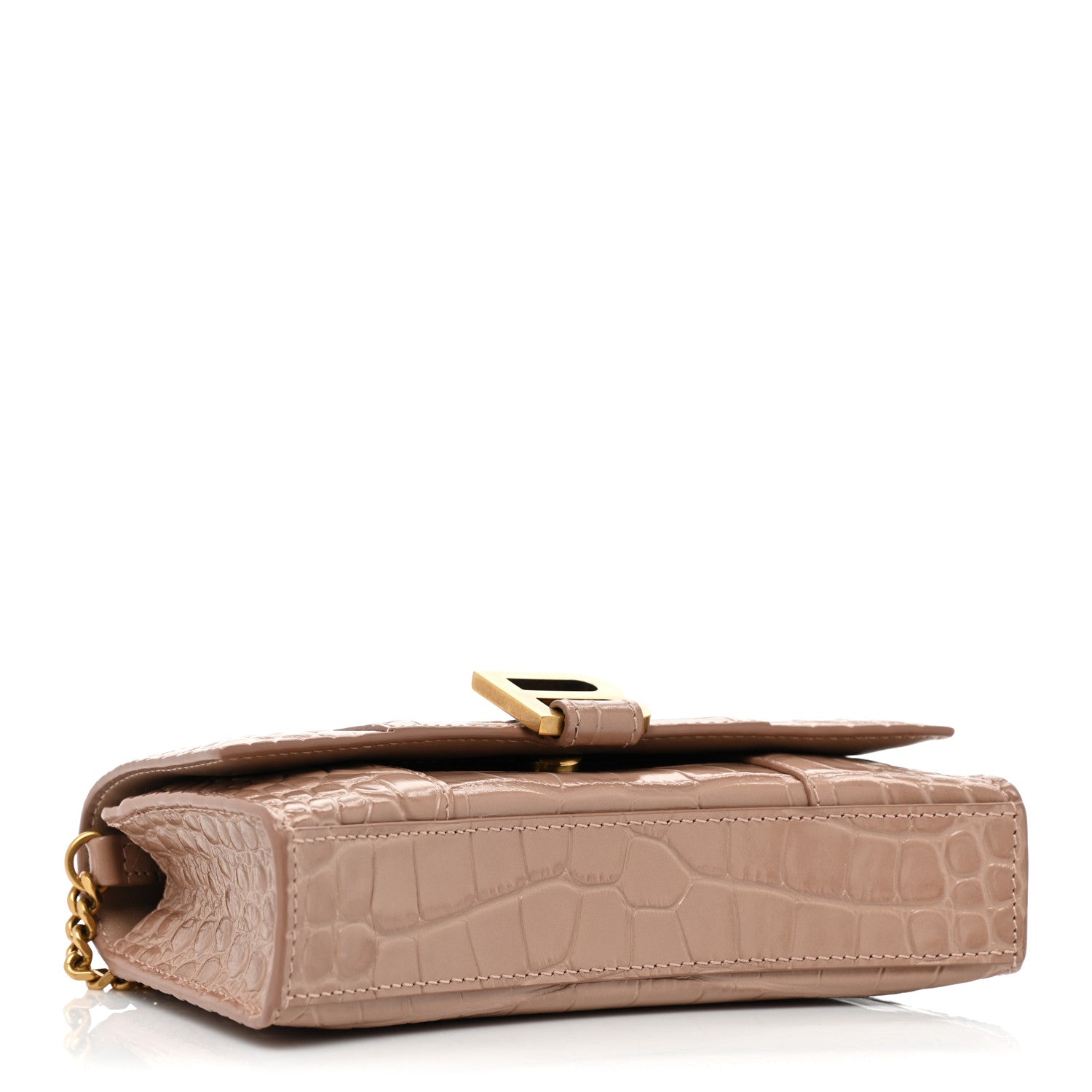 Balenciaga Shiny Calfskin Crocodile Embossed Hourglass Chain Bag Nude Beige 4 of 13