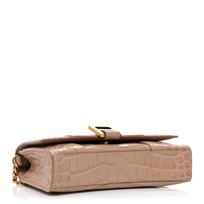 Balenciaga Shiny Calfskin Crocodile Embossed Hourglass Chain Bag Nude Beige 4 of 13