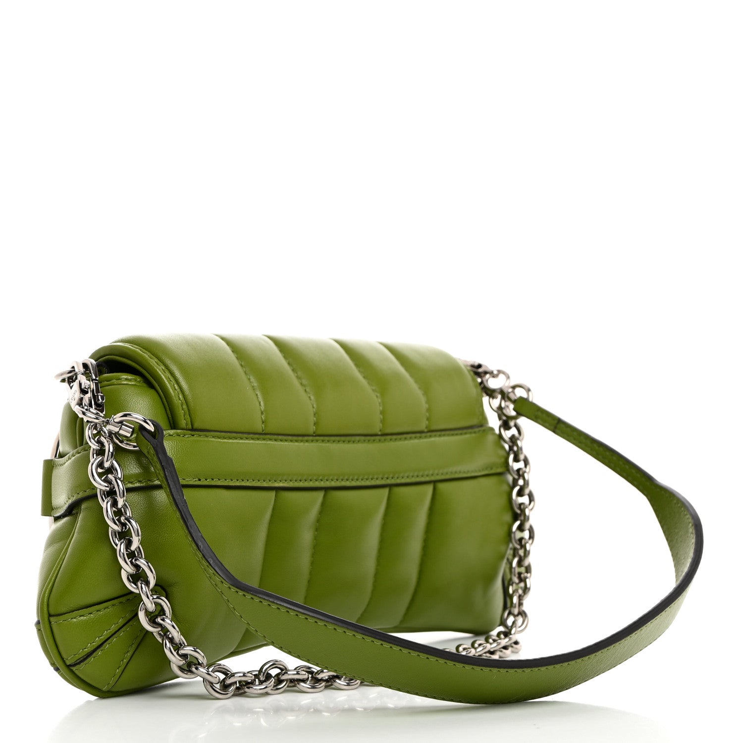 Gucci Nappa Vertical Matelasse Small Maxi Horsebit Chain Shoulder Bag Green 2 of 10