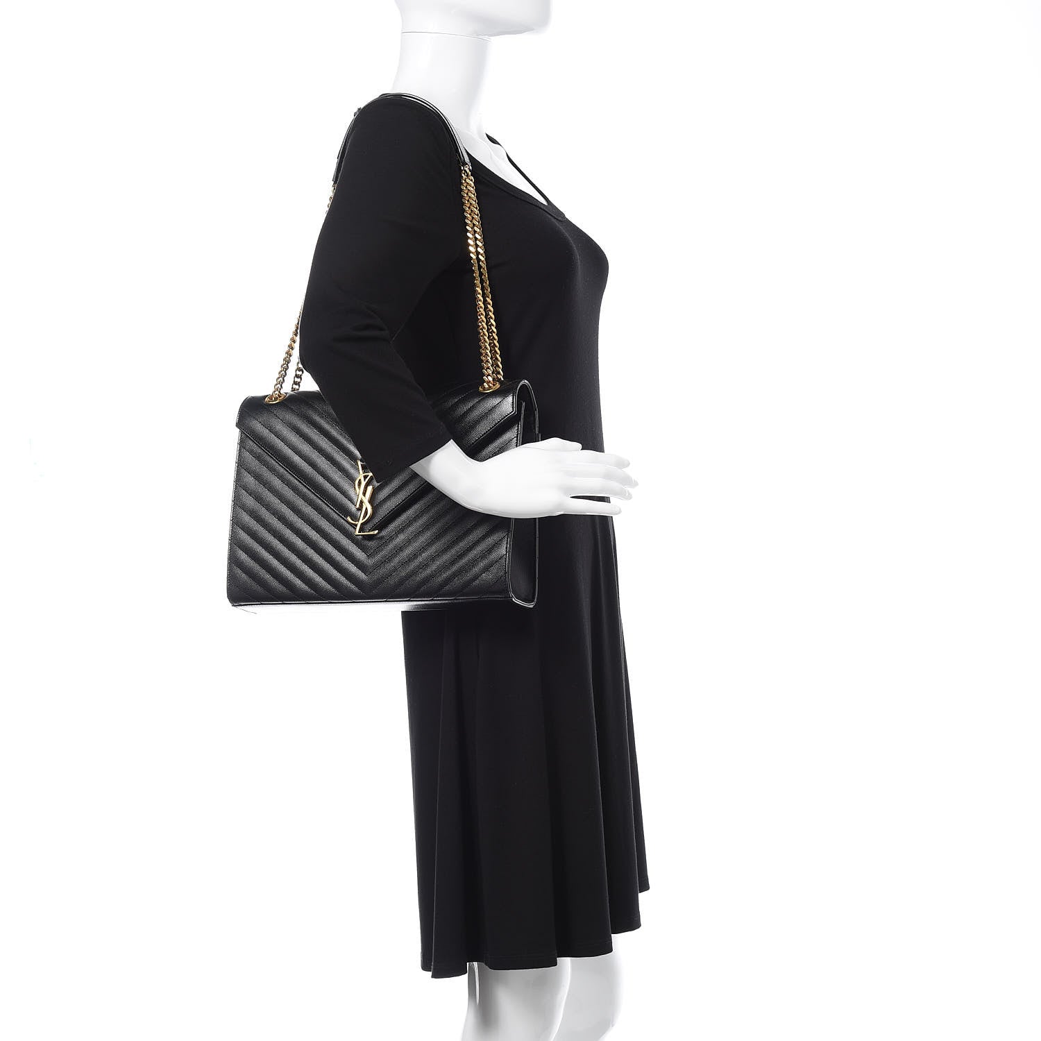 Saint Laurent Grain De Poudre Matelasse Chevron Large Monogram Satchel Black 2 of 11