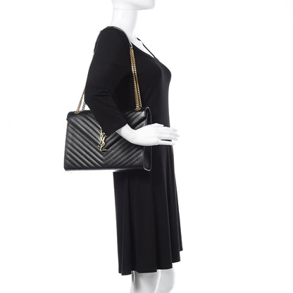 Saint Laurent Grain De Poudre Matelasse Chevron Large Monogram Satchel Black 2 of 11