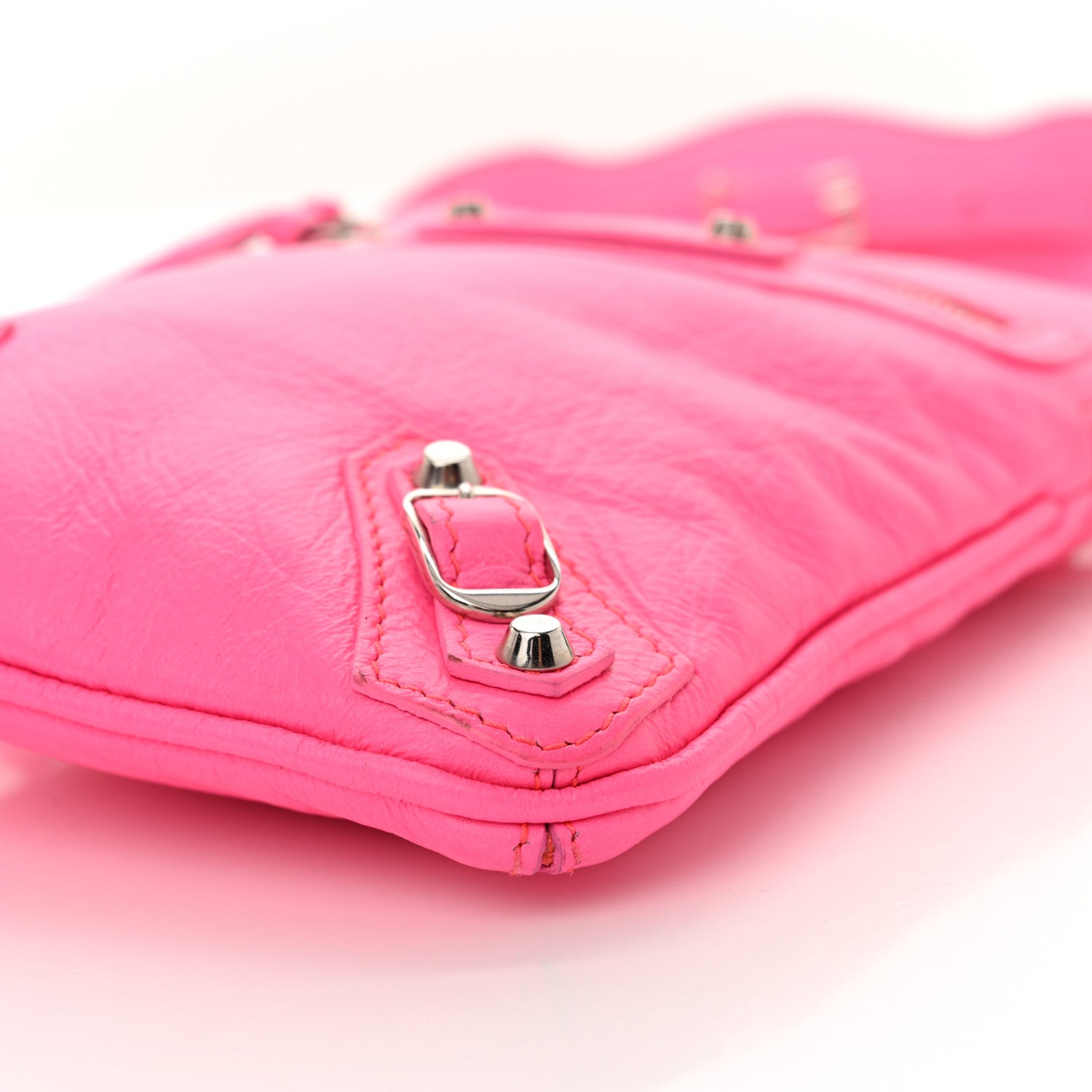 Balenciaga Agneau Silver Hardware Phone Holder Bag Rose Fluo 10 of 12