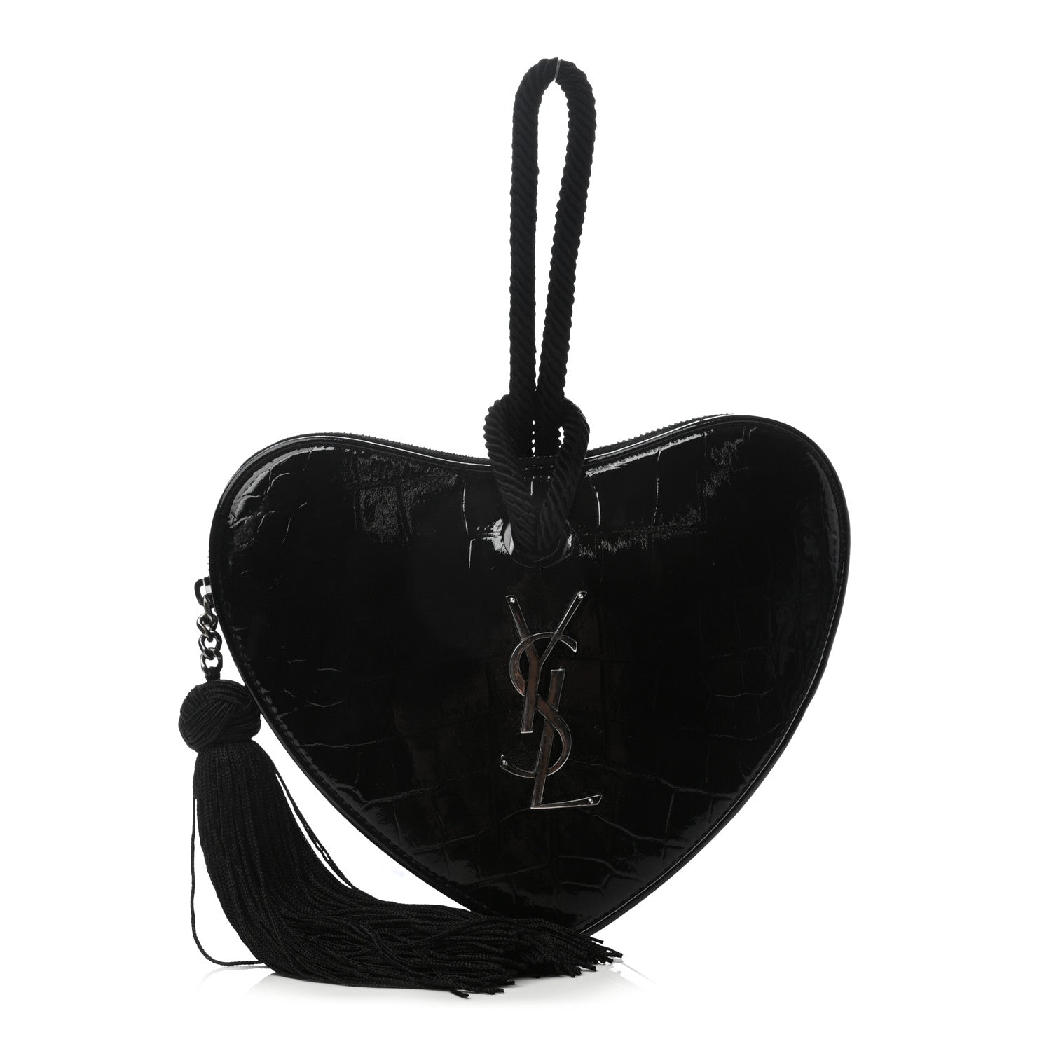 Saint Laurent Patent Crocodile Embossed Sac Coeur Heart Shaped Clutch Black 1 of 7