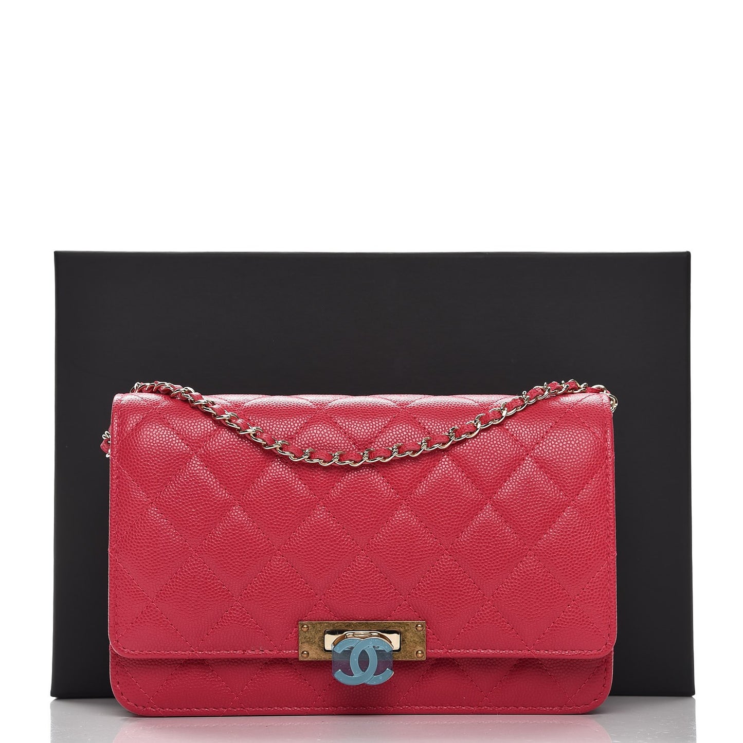 Caviar Quilted Golden Class Wallet On Chain WOC Fuchsia