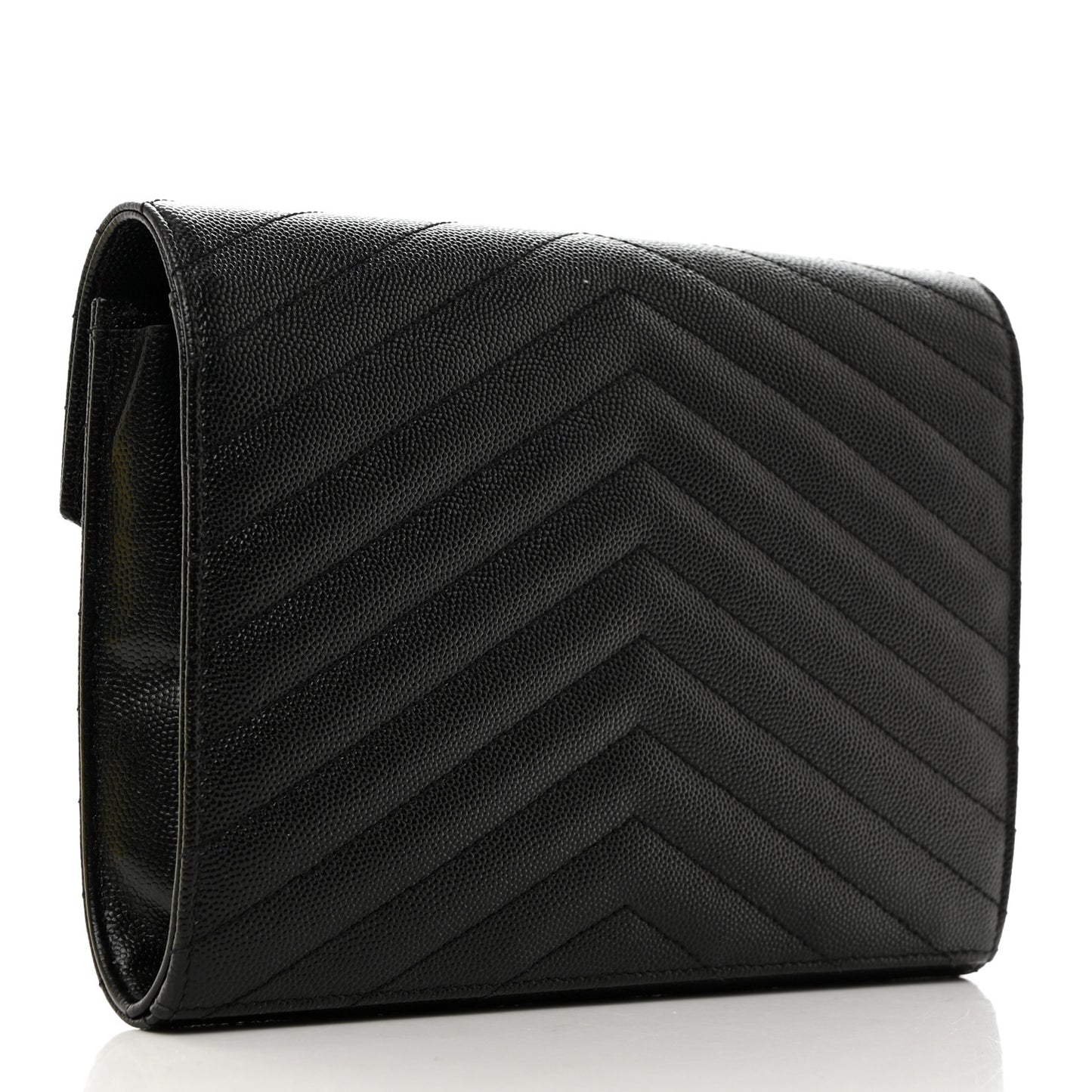 Grain De Poudre Matelasse Chevron Monogram Envelope Clutch Black