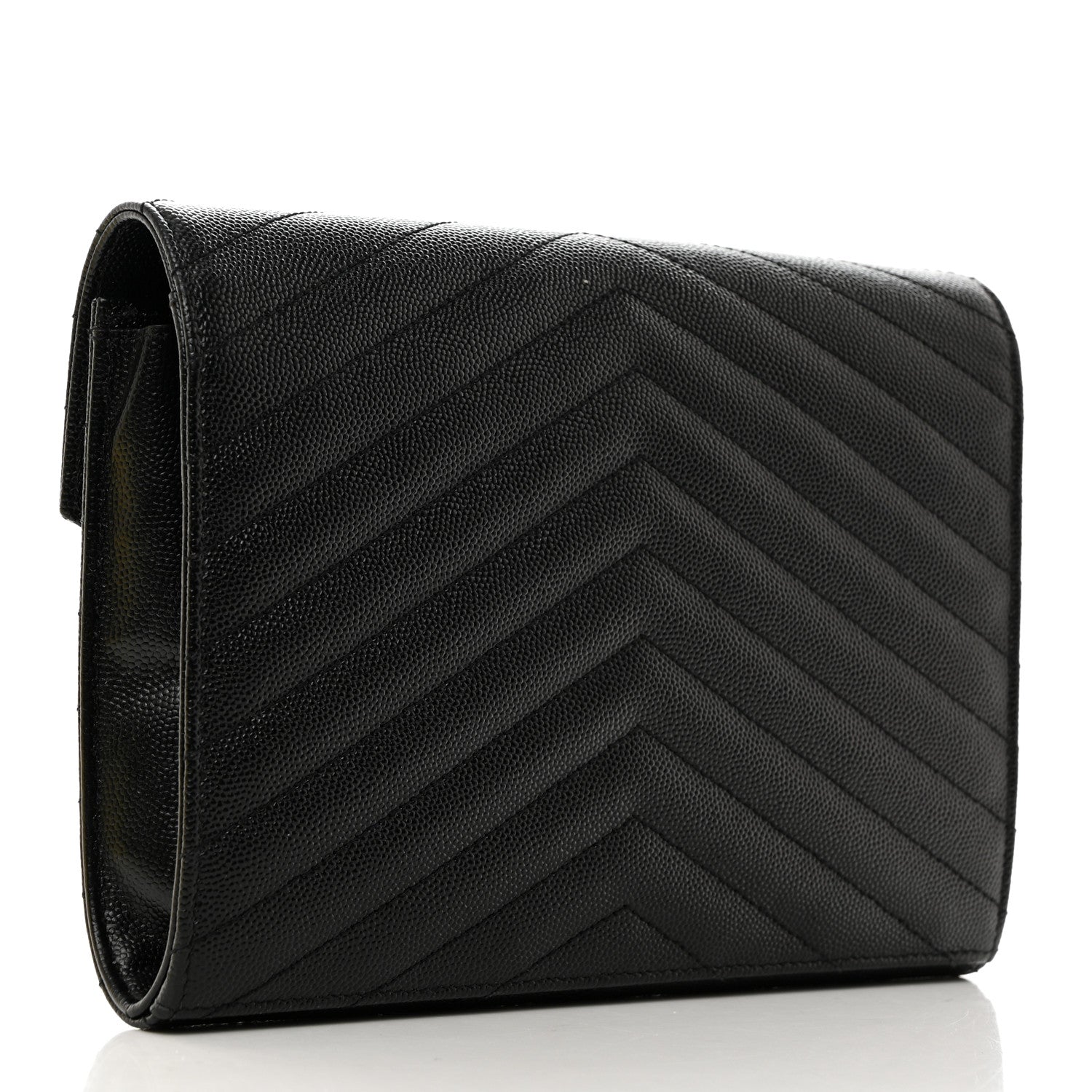Saint Laurent Grain De Poudre Matelasse Chevron Monogram Envelope Clutch Black 3 of 8